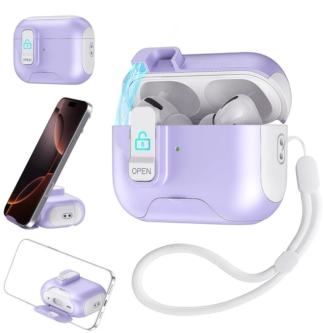 Main image of Case Compatible with AirPods Pro 3 2025 for Women,Dual-Tone Cover Fits for AirPods Pro 3rd Gen with Magnetic Lock & Built-in Stand, Lanyard Included, Wireless Charging, Shockproof TPU+PC Protector