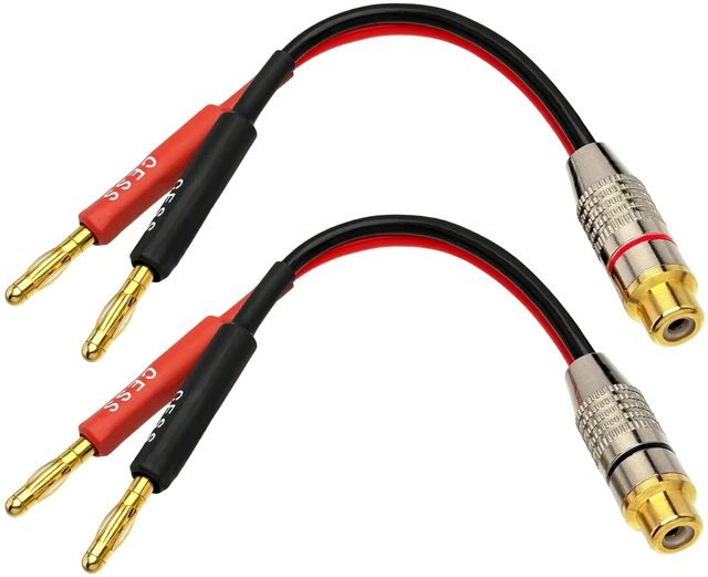 Main image of Banana Plug to RCA Jack Speaker Cable Adapter, 5 Inch 4mm Banana Male to RCA Female Phono Cable, 2 Pack