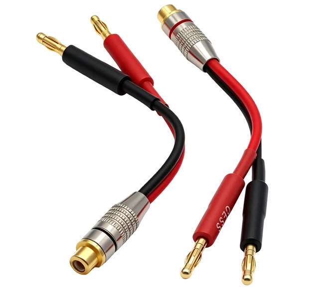 Alt view image 2 of 7 - Banana Plug to RCA Jack Speaker Cable Adapter, 5 Inch 4mm Banana Male to RCA Female Phono Cable, 2 Pack