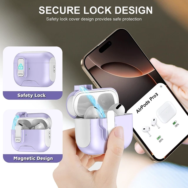 Alt view image 3 of 7 - Case Compatible with AirPods 4 2024 for Women,Dual-Tone Design Cover Fits for AirPods 4th Gen with Magnetic Lock & Built-in Stand, Lanyard Included, Wireless Charging, Shockproof TPU+PC Protector