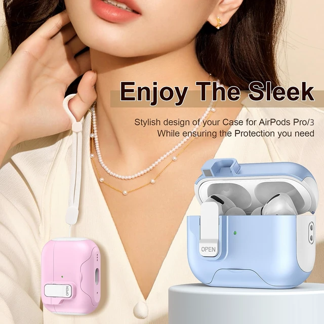 Alt view image 7 of 7 - Case Compatible with AirPods 4 2024 for Women,Dual-Tone Design Cover Fits for AirPods 4th Gen with Magnetic Lock & Built-in Stand, Lanyard Included, Wireless Charging, Shockproof TPU+PC Protector