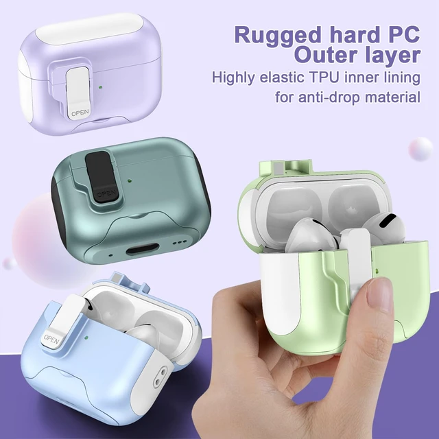 Alt view image 6 of 7 - Case Compatible with AirPods 4 2024 for Women,Dual-Tone Design Cover Fits for AirPods 4th Gen with Magnetic Lock & Built-in Stand, Lanyard Included, Wireless Charging, Shockproof TPU+PC Protector