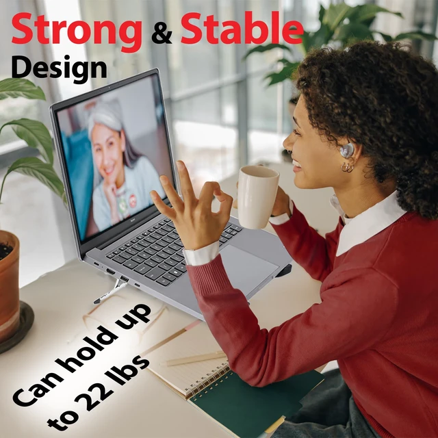 Alt view image 4 of 7 - Portable Laptop Stand, Foldable Laptop, (10-15.6") Stand for Desk and, Ergonomic 6-Level Angle Adjustable Computer Riser, Compact ABS Holder Compatible with All Lap Tops