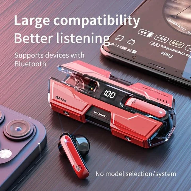 Alt view image 2 of 6 - GM20 True Wireless Earbuds Bluetooth 5.3 Headset 48H Playback Waterproof Stereo Earphones with Charging Box LED Display Deep Bass Headset (Green)