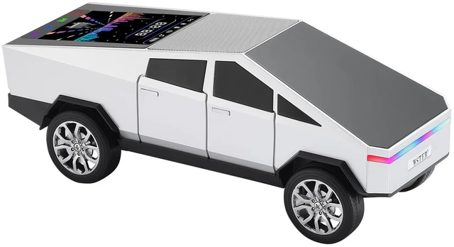 Main image of Cyber Pickup Bluetooth Replica Speaker with LED Display Screen Considerate Gift for Car Design Fans & Audio Users, TWS Stereo, FM, USB/TF Playback, LED Headlights, Built-in Mic (Silver)