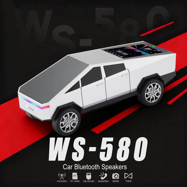 Alt view image 2 of 7 - Cyber Pickup Bluetooth Replica Speaker with LED Display Screen Considerate Gift for Car Design Fans & Audio Users, TWS Stereo, FM, USB/TF Playback, LED Headlights, Built-in Mic (Silver)
