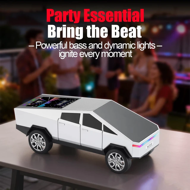 Alt view image 3 of 7 - Cyber Pickup Bluetooth Replica Speaker with LED Display Screen Considerate Gift for Car Design Fans & Audio Users, TWS Stereo, FM, USB/TF Playback, LED Headlights, Built-in Mic (Silver)