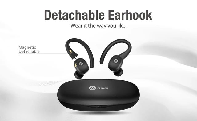 Alt view image 4 of 7 - Active Noise Cancelling Wireless Earbuds, Bluetooth Headphone Stereo Bass, Detachable Earhook, IPX5 Waterproof, 4 Microphone, 60ms Low Latency, Compact&Slim for Sports/Workout/Office/Travel