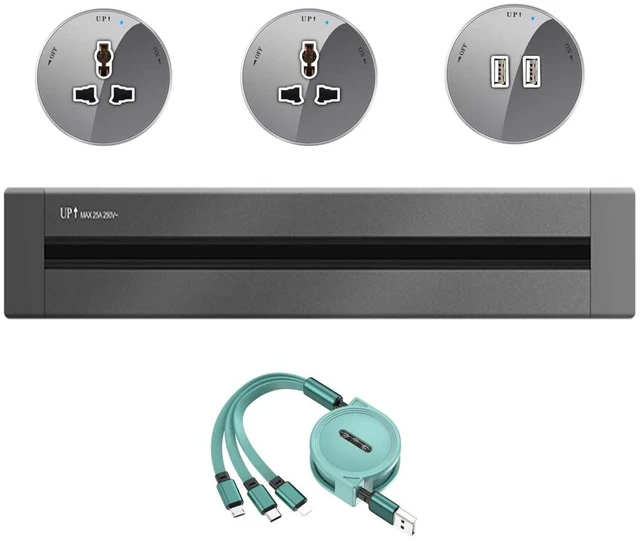 Main image of Wall Mount Power Strip with Removable Sockets,Power Track Home Appliances Universal Outlets Electric Plug Adapter + USB Data Cable (Track and 3 Sockets,2 Universal 1 USB (Grey))