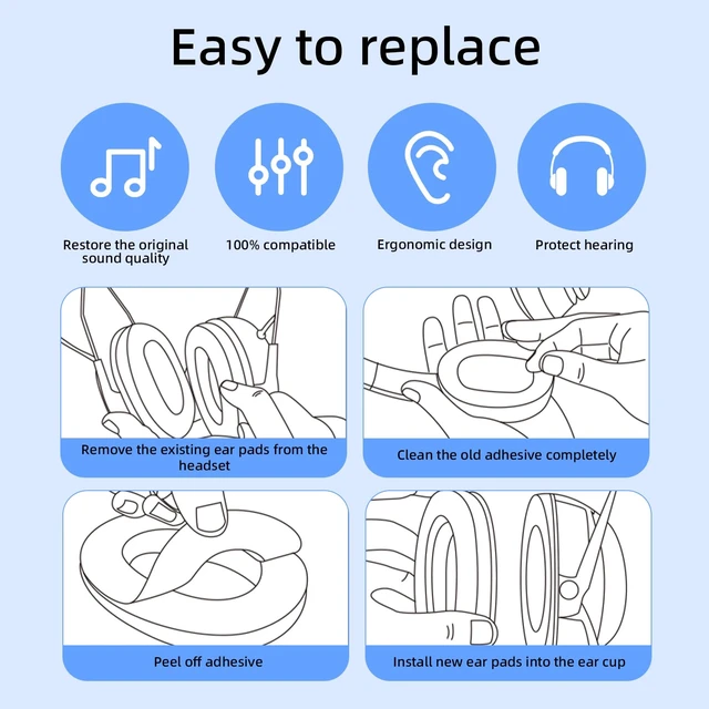Alt view image 6 of 7 - Earpads Replacement for 3M WorkTunes, Hearing Ear Protection Ear Pads, Noise Cancelling Radio Ear Muffs, AM/FM Bluetooth Headset Protective Earmuffs Shooting Mowing (4 Packs)