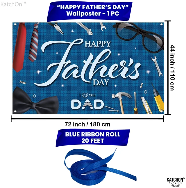 Alt view image 2 of 7 - Blue Happy Fathers Day Banner Backdrop 72x44 Inch Blue Happy Fathers Day Decorations for Party, Happy Father's Day Backdrop for Party, I Love You Dad Banner