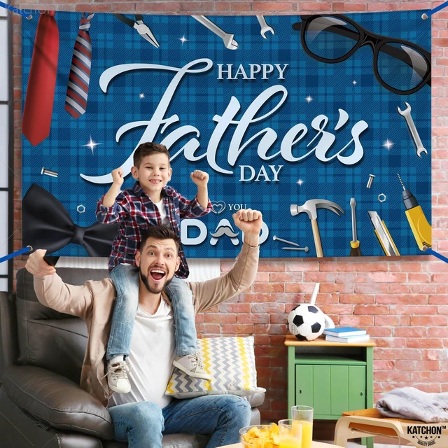Alt view image 4 of 7 - Blue Happy Fathers Day Banner Backdrop 72x44 Inch Blue Happy Fathers Day Decorations for Party, Happy Father's Day Backdrop for Party, I Love You Dad Banner