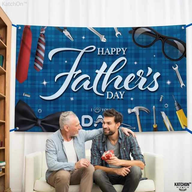 Alt view image 5 of 7 - Blue Happy Fathers Day Banner Backdrop 72x44 Inch Blue Happy Fathers Day Decorations for Party, Happy Father's Day Backdrop for Party, I Love You Dad Banner