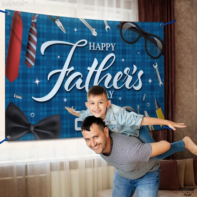 Alt view image 7 of 7 - Blue Happy Fathers Day Banner Backdrop 72x44 Inch Blue Happy Fathers Day Decorations for Party, Happy Father's Day Backdrop for Party, I Love You Dad Banner