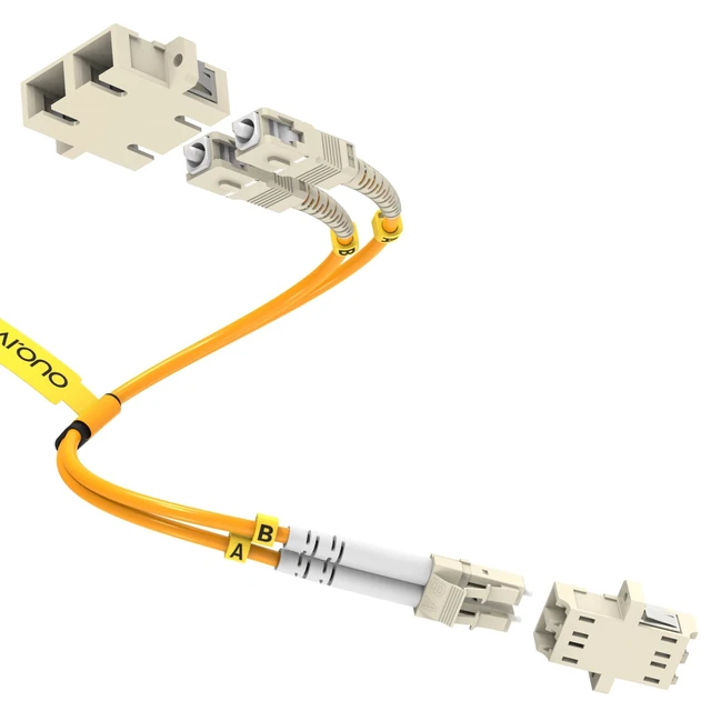 Main image of 0.7 ft LC - SC Fiber Optic Cable Duplex MMF 62.5/125 Male-Female Hybrid UPC Polished OFNR Zipcord Jacket, Low Insertion Loss Fiber Optic Hybrid Adapter Cable