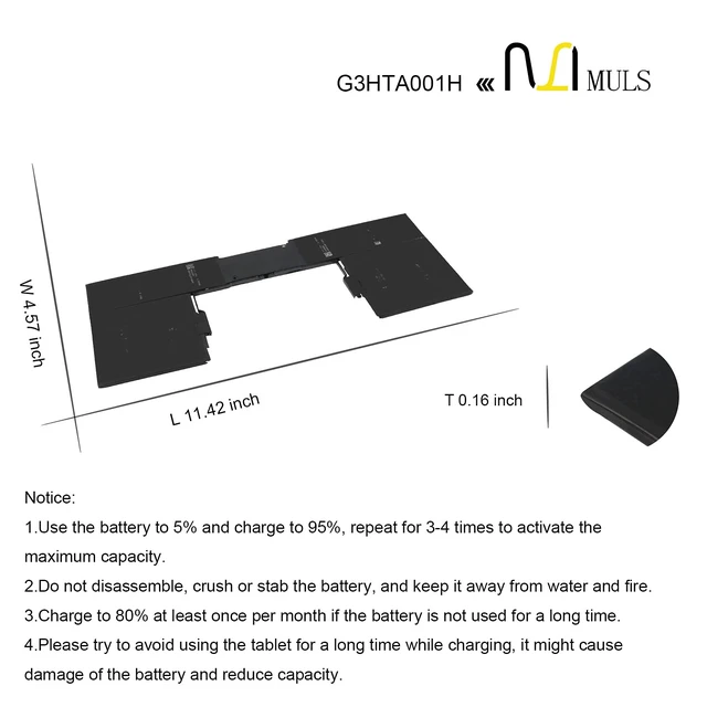 Alt view image 6 of 6 - G3HTA001H Keyboard Battery for Microsoft Surface Book 1st Gen Model 1785 with Performance Base (GTX 965M) Enhanced Edition 93HTA001H 7.57V 8030mAh 60.8Wh Perfect Compatibility, Extended runtime