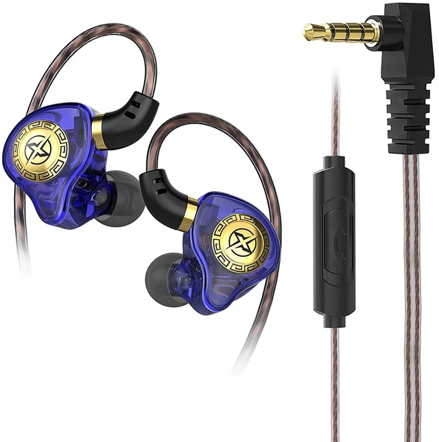 Main image of Wired Earphones with Microphone X1 in Ear Monitors Headphones Earbud IEM Comfortable,Earfins,3.5mm Plug for Computer Mobile PC Game,Sport Earbuds for Workouts Running(Blue, with mic)