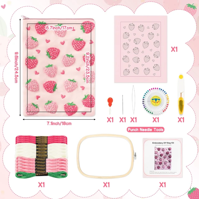 Alt view image 2 of 7 - DIY Embroidered Strawberry Padded Sleeve Pouch for Tablet, 7-8Inch Christmas Strawberry Embroidery Kit, Padded Thread & Fabric, Fits E-Reader iPad Mini Universal 6-6.8 7-8 Inch Tablet