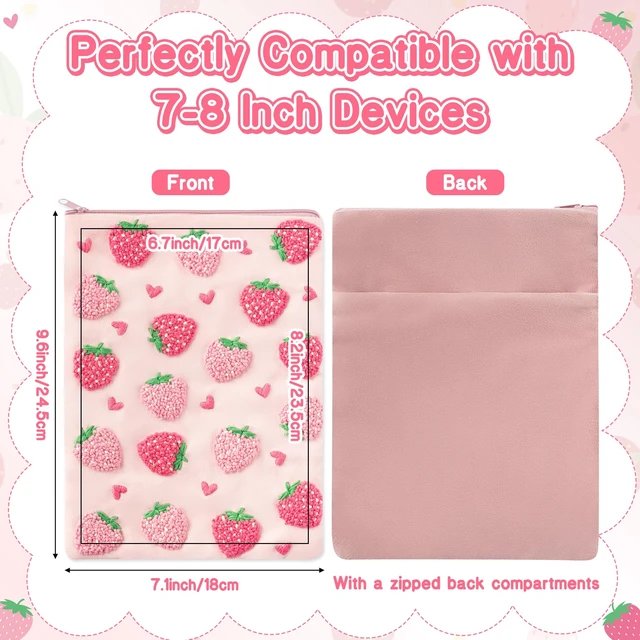 Alt view image 3 of 7 - DIY Embroidered Strawberry Padded Sleeve Pouch for Tablet, 7-8Inch Christmas Strawberry Embroidery Kit, Padded Thread & Fabric, Fits E-Reader iPad Mini Universal 6-6.8 7-8 Inch Tablet