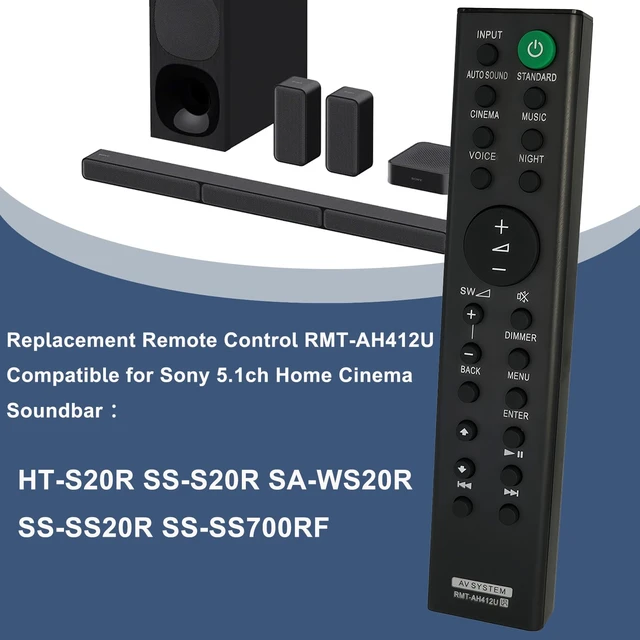 Alt view image 2 of 7 - Replacement Remote Control RMT-AH412U Compatible for Sony 5.1ch Home Cinema Soundbar HT-S20R SS-S20R SA-WS20R SS-SS20R SS-SS700RF