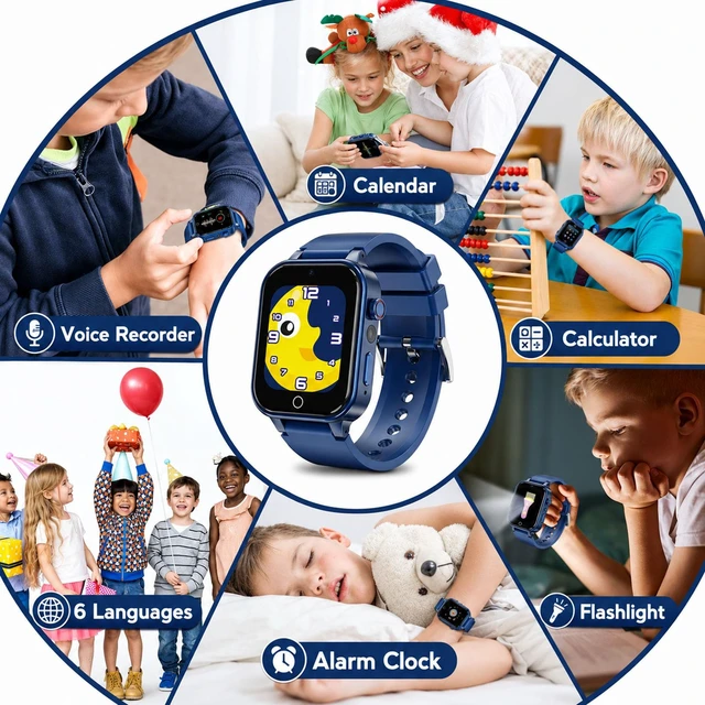 Alt view image 7 of 7 - Kids Smart Watch for Boys Girls 1.54" Smartwatch 26 Puzzle Games, Camera, Video Player, Pedometer, Flashlight, Educational Gift for Kids (Blue)