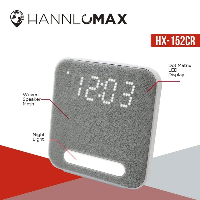Alt view image 3 of 7 - HX-152CR Alarm Clock Radio, 1.2" LED Display (Grey Mesh) AM/FM Radio, Digital Clock, Dual Alarm, 1.2 White Dot LED Display, Night Light, Dimmer