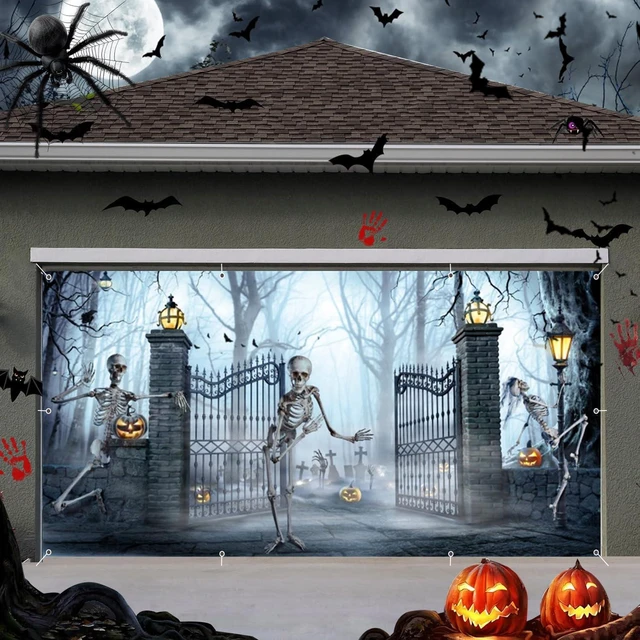 Main image of Halloween Garage Door Cover Banner Decorations 7x16ft Scary Halloween Backdrop,2 Car Garage Door Cover,Misty Forest Ghost Backdrop,Wall Decor for Outdoor Holiday Decoration