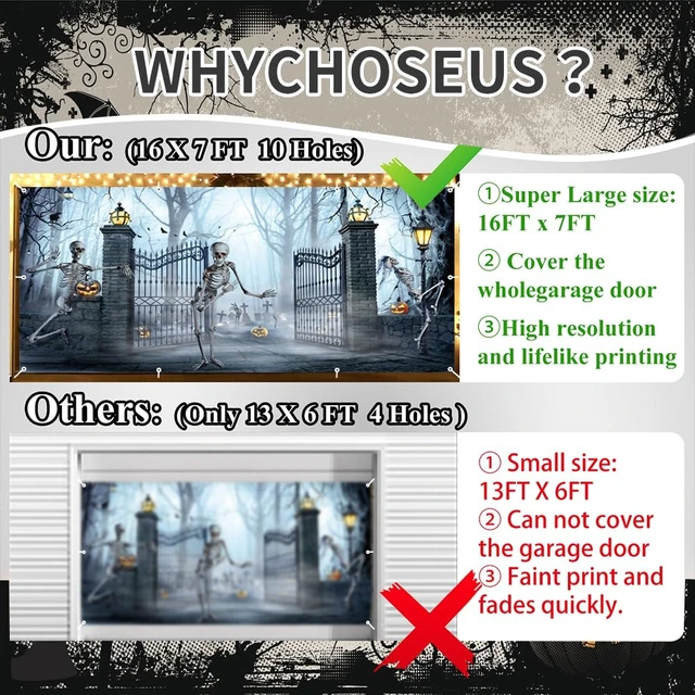 Alt view image 4 of 7 - Halloween Garage Door Cover Banner Decorations 7x16ft Scary Halloween Backdrop,2 Car Garage Door Cover,Misty Forest Ghost Backdrop,Wall Decor for Outdoor Holiday Decoration