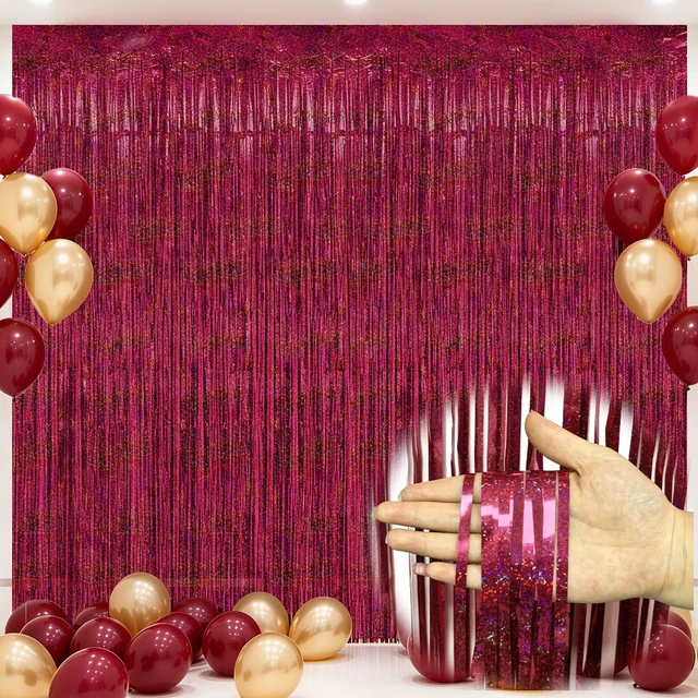 Main image of Burgundy Foil Fringe Backdrop (3 Packs), 3.3x8.2ft XL Birthday Decor Maroon Tinsel Curtains for Wedding Birthday Bridal Shower Photo Booth, for Christmas New Year Stage Graduation Party Decor