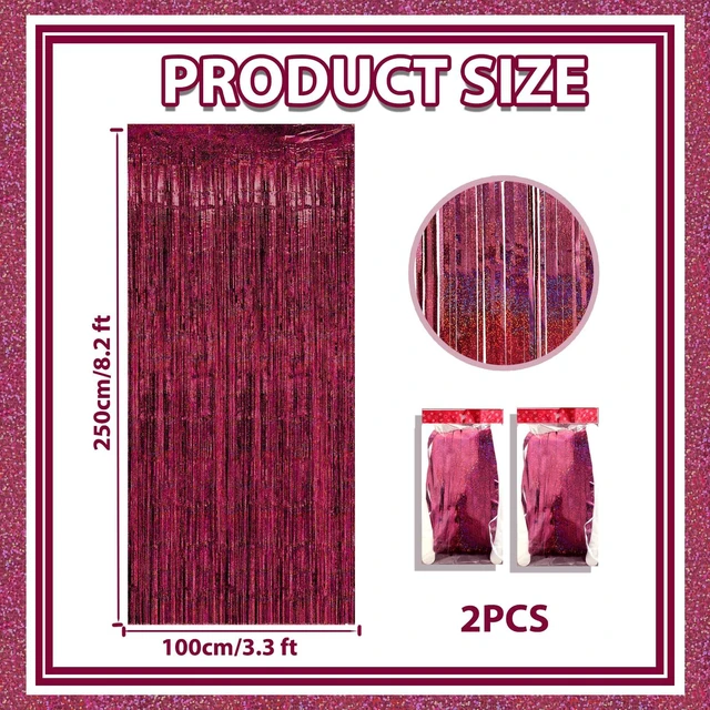 Alt view image 2 of 7 - Burgundy Foil Fringe Backdrop (3 Packs), 3.3x8.2ft XL Birthday Decor Maroon Tinsel Curtains for Wedding Birthday Bridal Shower Photo Booth, for Christmas New Year Stage Graduation Party Decor
