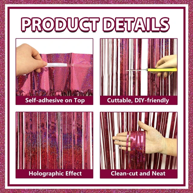 Alt view image 3 of 7 - Burgundy Foil Fringe Backdrop (3 Packs), 3.3x8.2ft XL Birthday Decor Maroon Tinsel Curtains for Wedding Birthday Bridal Shower Photo Booth, for Christmas New Year Stage Graduation Party Decor