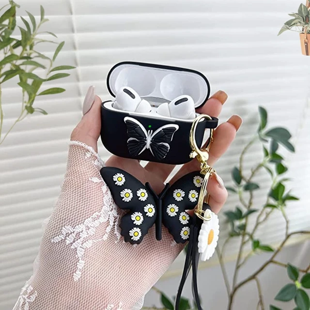 Alt view image 2 of 7 - for Airpods Pro 2nd Generation Case Cover 2022, Cute Cartoon 3D Butterfly Charm Soft Silicone Skin Women Girls Kids Teens Kit Cases with Fun Cool Keychain for Apple Airpods Pro 2nd Gen (Black)