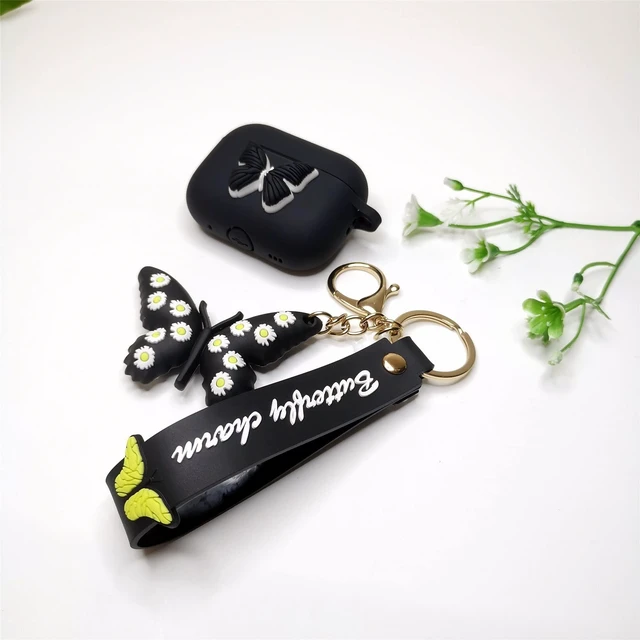 Alt view image 4 of 7 - for Airpods Pro 2nd Generation Case Cover 2022, Cute Cartoon 3D Butterfly Charm Soft Silicone Skin Women Girls Kids Teens Kit Cases with Fun Cool Keychain for Apple Airpods Pro 2nd Gen (Black)