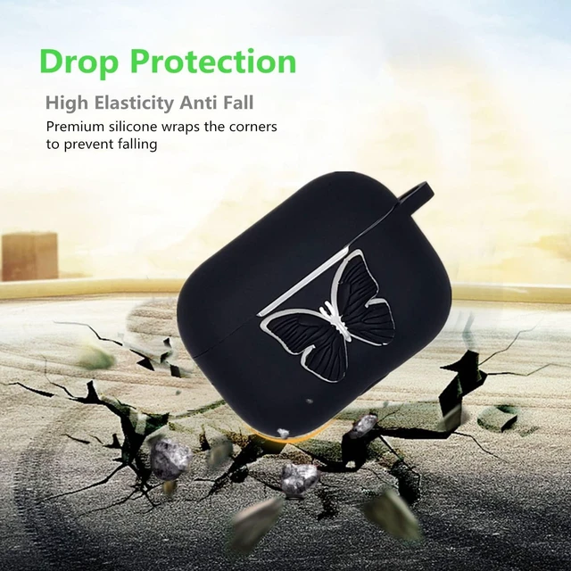Alt view image 5 of 7 - for Airpods Pro 2nd Generation Case Cover 2022, Cute Cartoon 3D Butterfly Charm Soft Silicone Skin Women Girls Kids Teens Kit Cases with Fun Cool Keychain for Apple Airpods Pro 2nd Gen (Black)