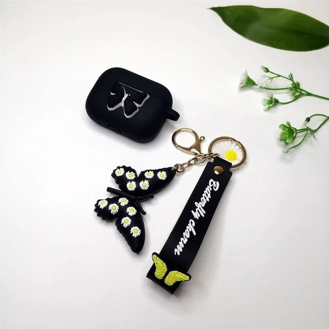 Alt view image 7 of 7 - for Airpods Pro 2nd Generation Case Cover 2022, Cute Cartoon 3D Butterfly Charm Soft Silicone Skin Women Girls Kids Teens Kit Cases with Fun Cool Keychain for Apple Airpods Pro 2nd Gen (Black)