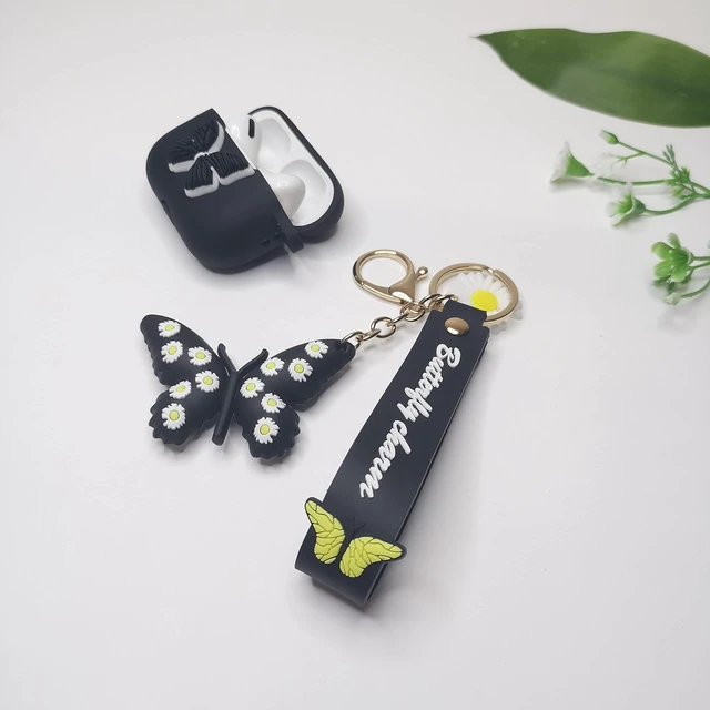 Alt view image 6 of 7 - for Airpods Pro 2nd Generation Case Cover 2022, Cute Cartoon 3D Butterfly Charm Soft Silicone Skin Women Girls Kids Teens Kit Cases with Fun Cool Keychain for Apple Airpods Pro 2nd Gen (Black)