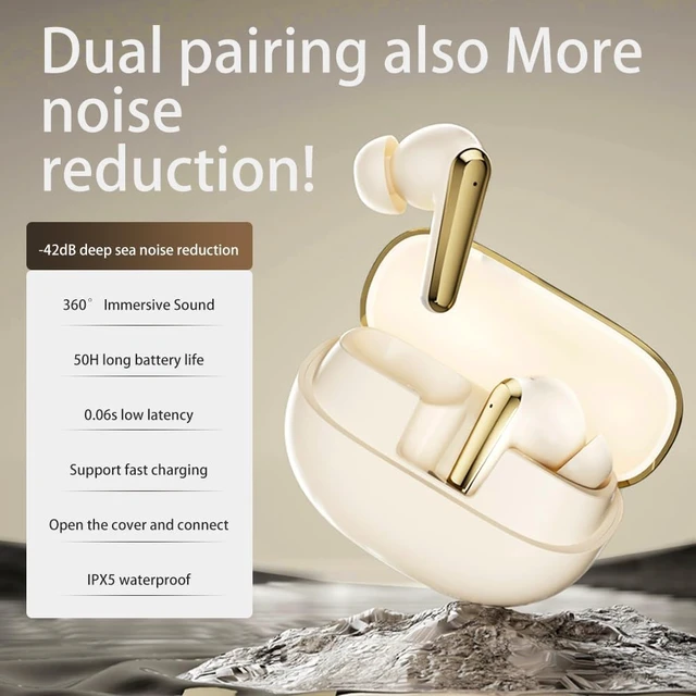 Alt view image 5 of 7 - Active Noise Cancelling Earbuds,-42dB Hybrid ANC,Dual Pairing,60-Hour Playtime,IPX5 Water Resistant, Bluetooth 6.0