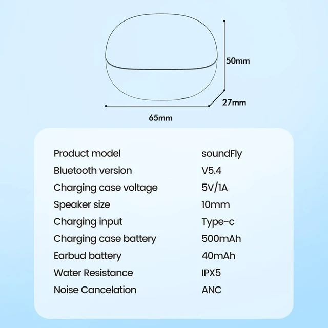 Alt view image 6 of 7 - Active Noise Cancelling Earbuds,-42dB Hybrid ANC,Dual Pairing,60-Hour Playtime,IPX5 Water Resistant, Bluetooth 6.0