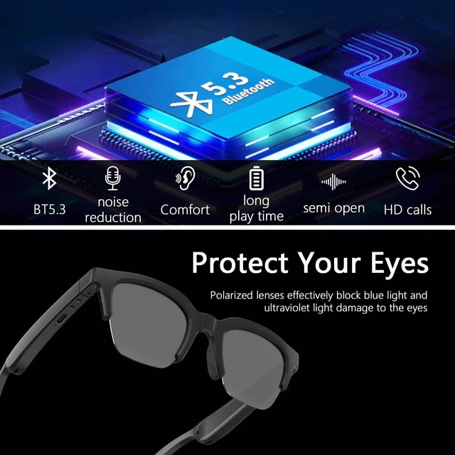 Alt view image 3 of 6 - Open Ear Audio Glasses for Sleeping & Home Use, Bluetooth 5.3 Glasses with Speakers for Watching Phone in Bed, Alternative to Earbuds, USB-C Fast Charging, Includes Clear + Dark Lenses (Black)