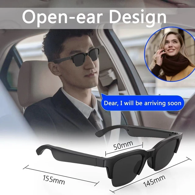 Alt view image 4 of 6 - Open Ear Audio Glasses for Sleeping & Home Use, Bluetooth 5.3 Glasses with Speakers for Watching Phone in Bed, Alternative to Earbuds, USB-C Fast Charging, Includes Clear + Dark Lenses (Black)
