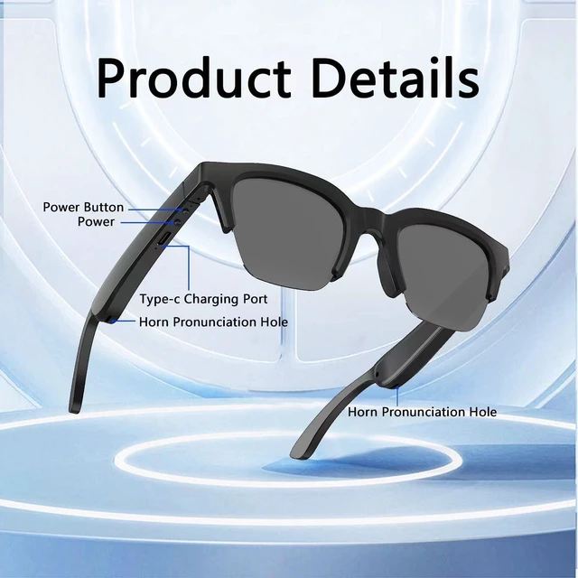 Alt view image 5 of 6 - Open Ear Audio Glasses for Sleeping & Home Use, Bluetooth 5.3 Glasses with Speakers for Watching Phone in Bed, Alternative to Earbuds, USB-C Fast Charging, Includes Clear + Dark Lenses (Black)