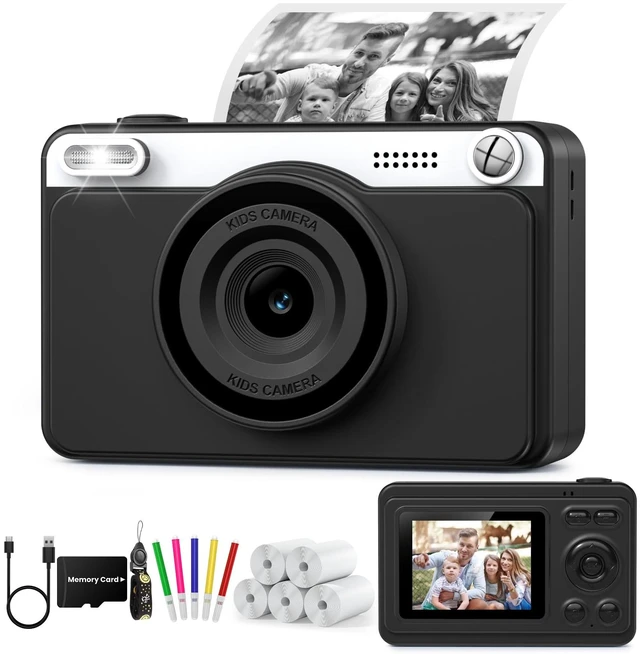 Main image of Kids Camera Instant Print, 1080P Instant Camera for Kids with 5 Rolls Print Paper & Memory Card, Rechargeable Digital Cameras for Kids, Christmas Birthday Gifts Toys for Toddler Boys Girls Ages 3-12