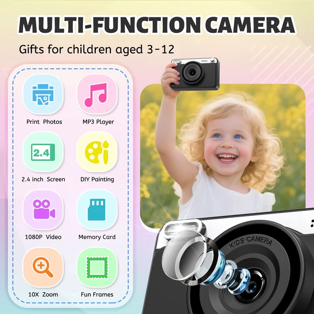 Alt view image 2 of 7 - Kids Camera Instant Print, 1080P Instant Camera for Kids with 5 Rolls Print Paper & Memory Card, Rechargeable Digital Cameras for Kids, Christmas Birthday Gifts Toys for Toddler Boys Girls Ages 3-12