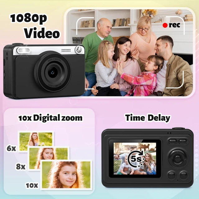 Alt view image 3 of 7 - Kids Camera Instant Print, 1080P Instant Camera for Kids with 5 Rolls Print Paper & Memory Card, Rechargeable Digital Cameras for Kids, Christmas Birthday Gifts Toys for Toddler Boys Girls Ages 3-12