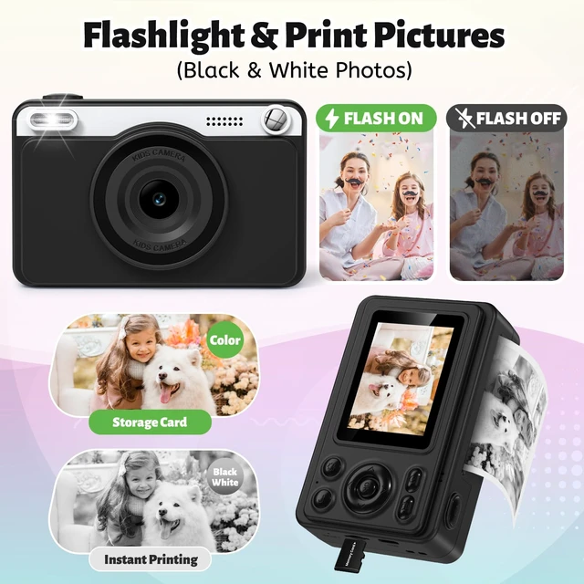Alt view image 4 of 7 - Kids Camera Instant Print, 1080P Instant Camera for Kids with 5 Rolls Print Paper & Memory Card, Rechargeable Digital Cameras for Kids, Christmas Birthday Gifts Toys for Toddler Boys Girls Ages 3-12