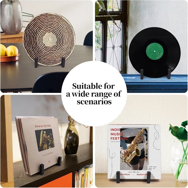 Alt view image 3 of 7 - Vinyl Record Holder, 2 Pcs Metel Tabletop Record Display for Album Magazine Black Record Stand, Now Playing Vinyl Record Stand