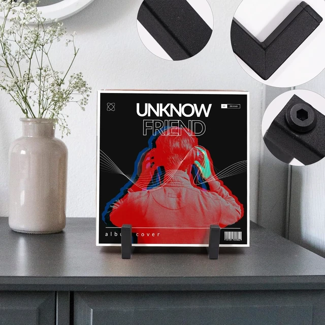 Alt view image 6 of 7 - Vinyl Record Holder, 2 Pcs Metel Tabletop Record Display for Album Magazine Black Record Stand, Now Playing Vinyl Record Stand