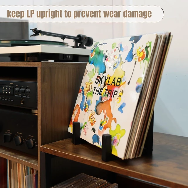 Alt view image 4 of 7 - Vinyl Record Holder, 2 Pcs Metel Tabletop Record Display for Album Magazine Black Record Stand, Now Playing Vinyl Record Stand