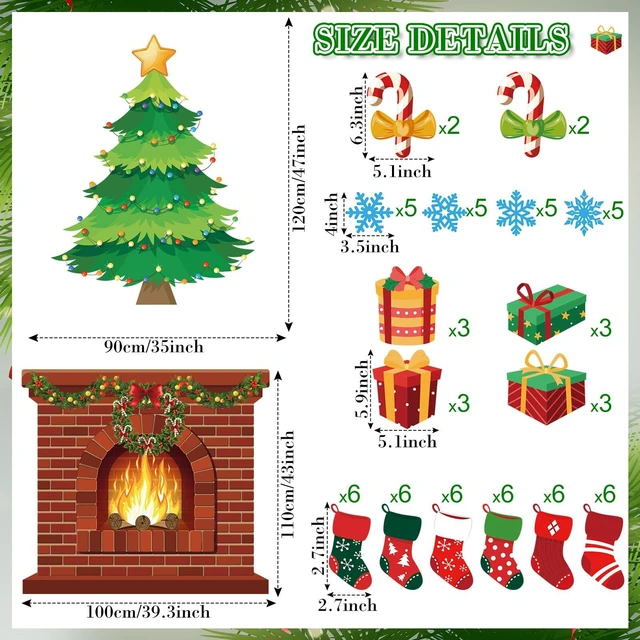 Alt view image 2 of 7 - 72 Pcs Christmas Fireplace Bulletin Board, 40 x 43 Inch, Classic Holiday Brick Background Flame, Christmas Tree Candy Snowflakes Cutouts, for Xmas Classroom Wall Decor Holiday Party