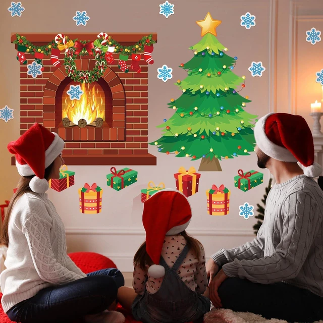 Alt view image 5 of 7 - 72 Pcs Christmas Fireplace Bulletin Board, 40 x 43 Inch, Classic Holiday Brick Background Flame, Christmas Tree Candy Snowflakes Cutouts, for Xmas Classroom Wall Decor Holiday Party